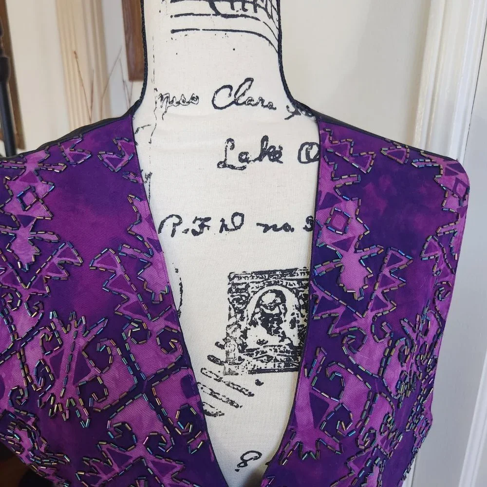 Purple Beaded Boho Vest Vintage Sz S/M